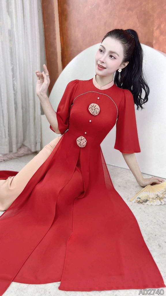 Áo Dài 4 Tà Hoa Cát To AD2740 (Áo lẻ)