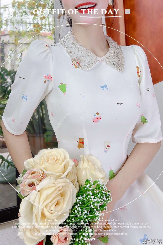 Áo Dài Cổ Hạt Minh Châu AD9002.2725 (áo lẻ)