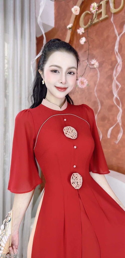 Áo Dài 4 Tà Hoa Cát To AD2740 (Áo lẻ)