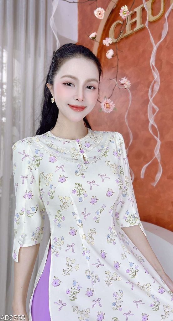 Áo Dài Hoa Hồng Lụa AD2736 (áo lẻ)
