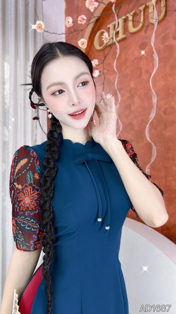 Áo Dài Bánh Dày Tay Hoa AD9001.1687 (áo lẻ)