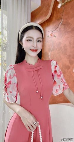 Áo Dài Bánh Dày Tay Hoa AD1687 (áo lẻ)