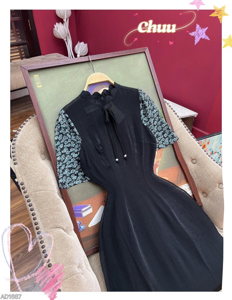 Áo Dài Bánh Dày Tay Hoa AD1687 (áo lẻ)