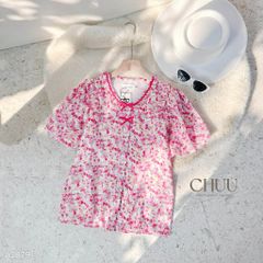 Áo Sơ Mi Hoa Ép Nơ Sóng A2879