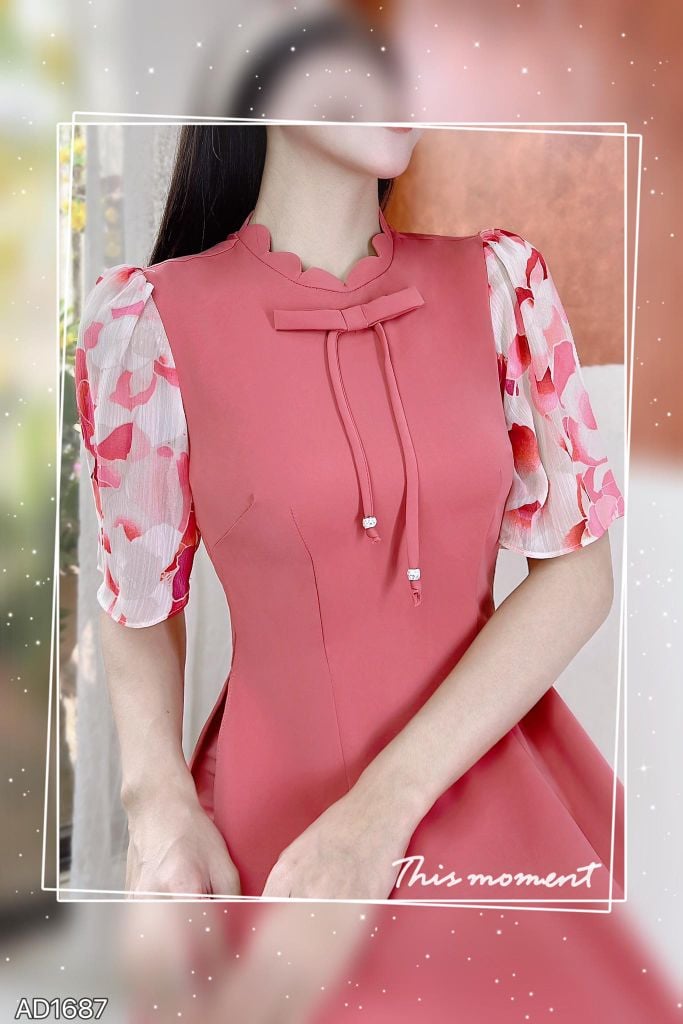 Áo Dài Bánh Dày Tay Hoa AD1687 (áo lẻ)