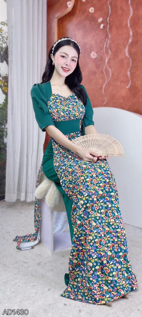 Áo Dài Cột Eo Cổ Vuông AD9002.1430 (áo lẻ)
