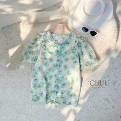 Áo Sơ Mi Hoa Ép Nơ Sóng A2879