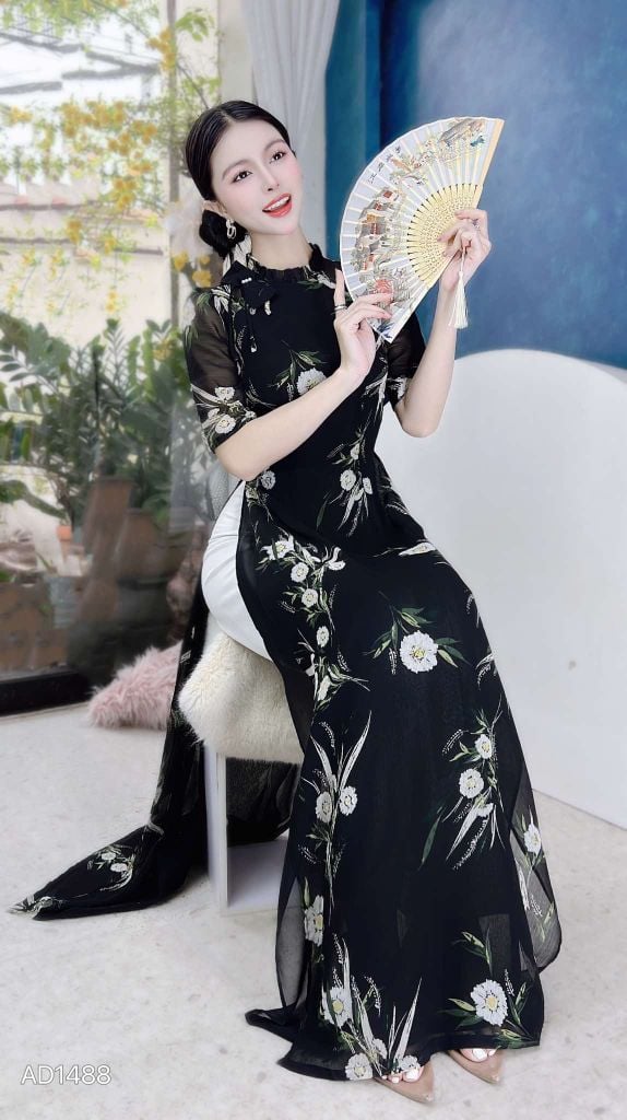 Áo Dài 4 Tà Nơ Vuông Thanh Nhã AD9003.1488 (áo lẻ)