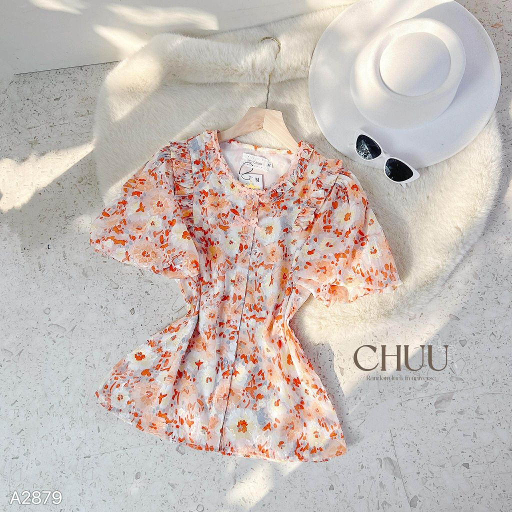 Áo Sơ Mi Hoa Ép Nơ Sóng A2879