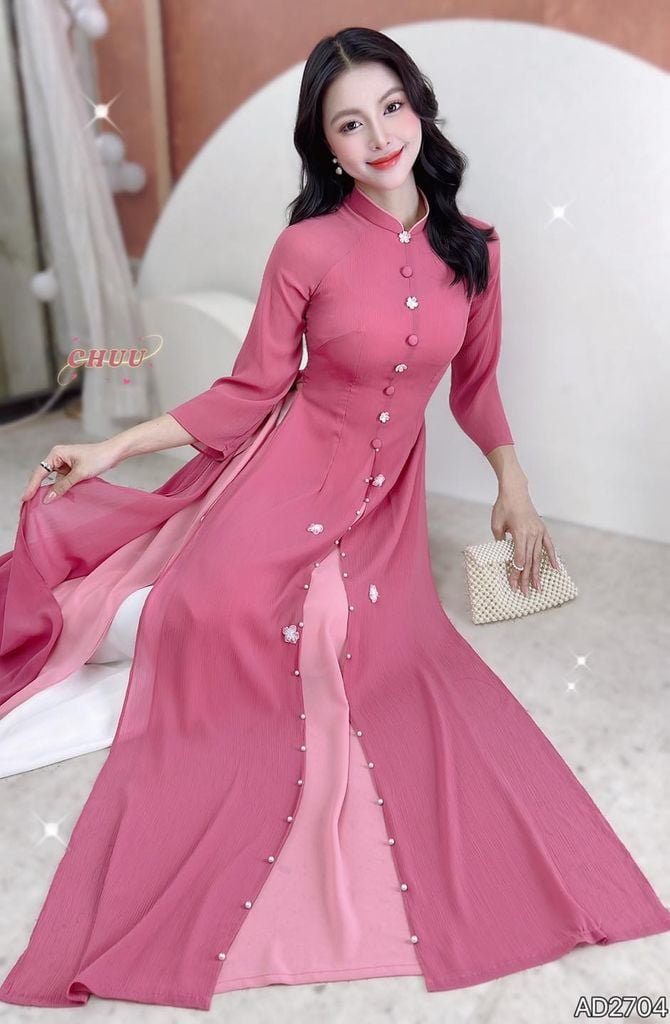 Áo Dài 4 Tà Mộng Cánh Hoa AD9003.2704 (áo lẻ)