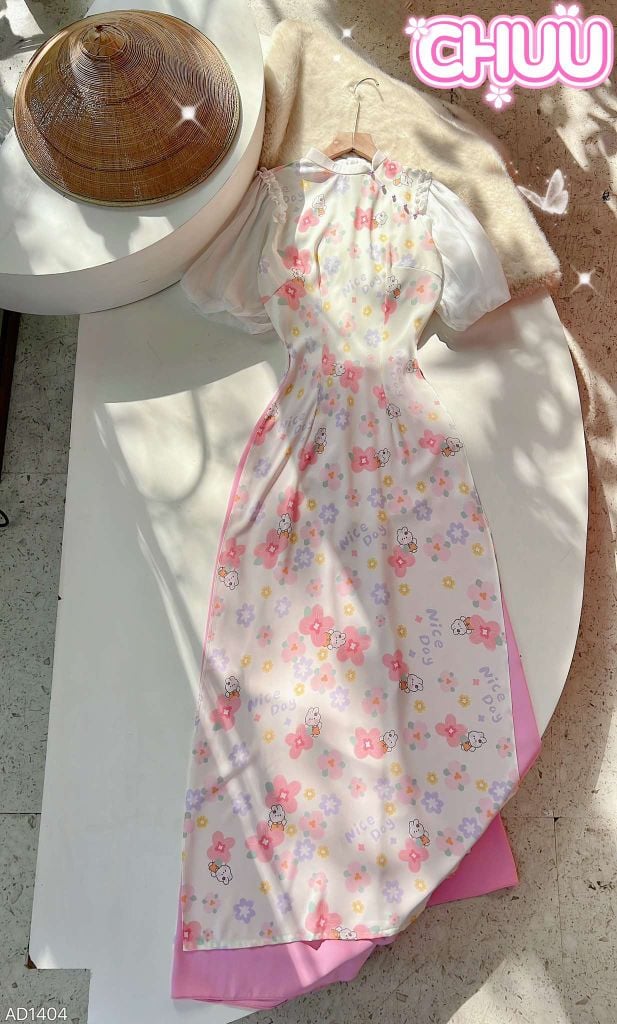 Áo Dài Cổ Xéo Bí Bo AD1404 (áo lẻ)