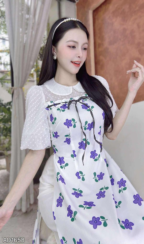 Áo Dài Cổ Sen Tay Tuyết AD9002.1658 (áo lẻ)