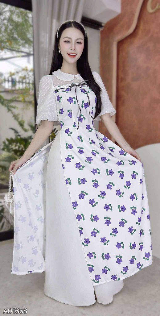 Áo Dài Cổ Sen Tay Tuyết AD9002.1658 (áo lẻ)