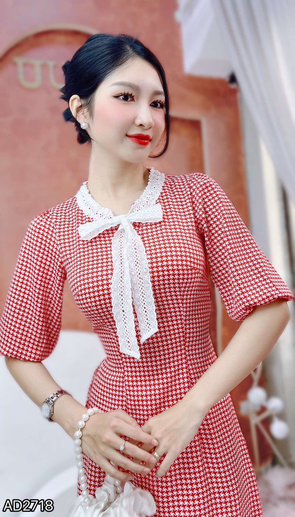 Áo Dài Mắt Cáo Cổ Boi AD2718 (áo lẻ)