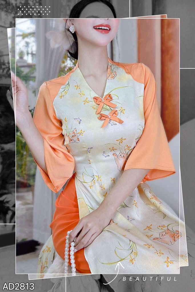 Áo Dài Nơ Xếp Ngọc AD2813 (áo lẻ)
