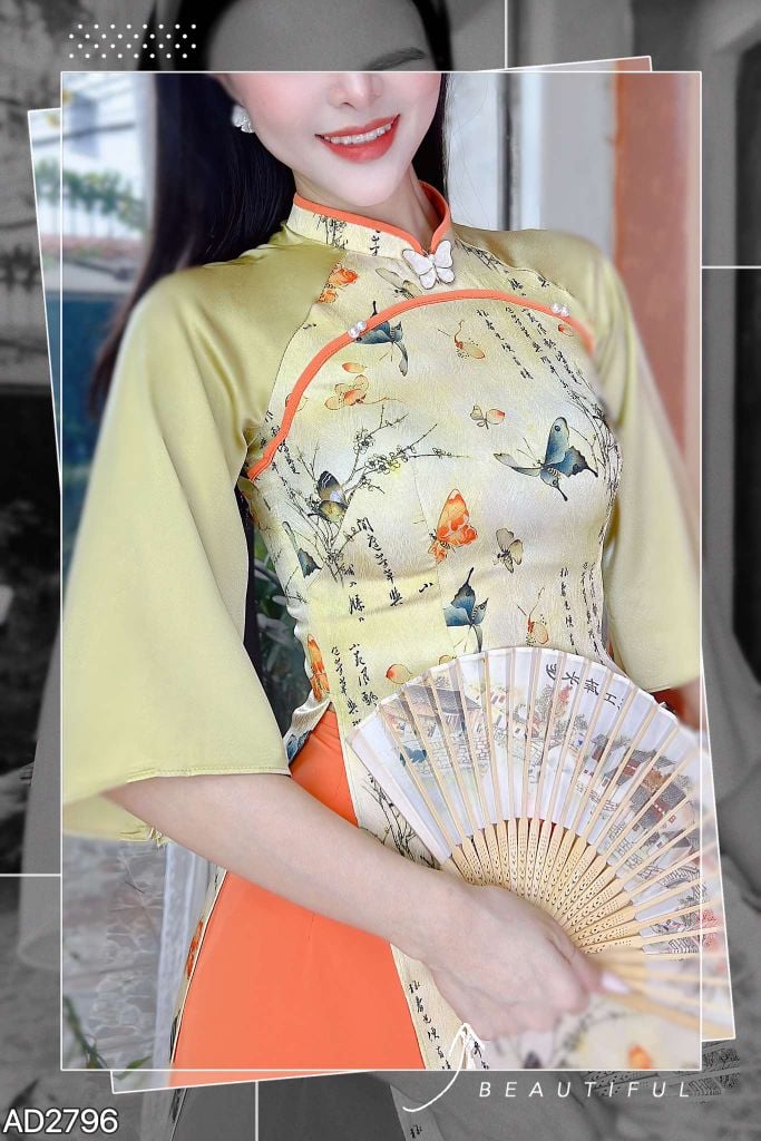 Áo Dài Bướm Vân Đá AD2796 (áo lẻ)