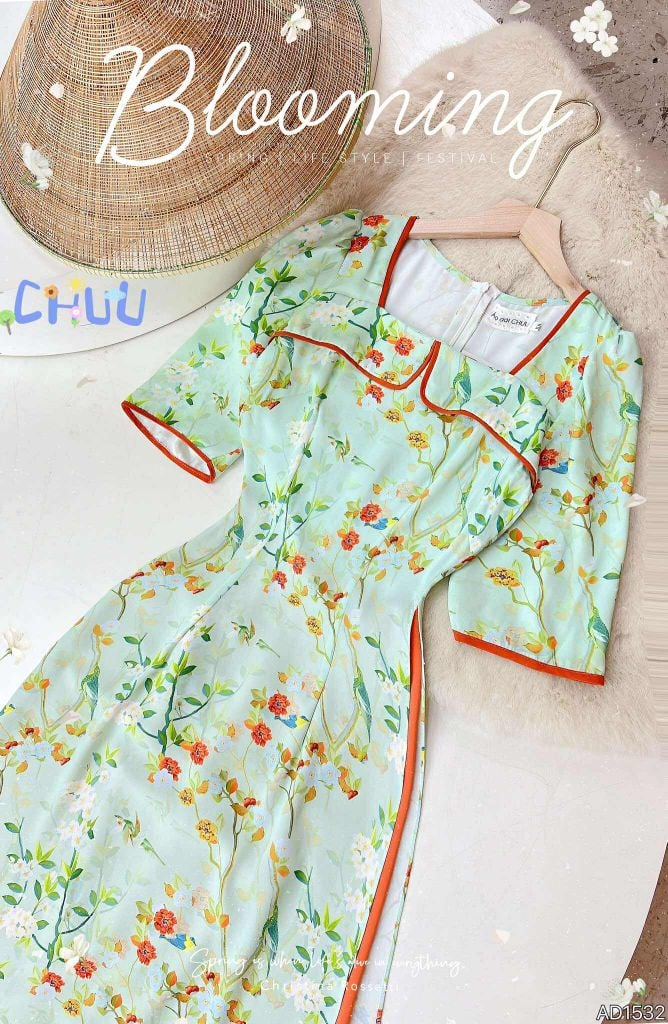 Áo Dài Cổ Vuông Lật AD9002.1532 (áo lẻ)