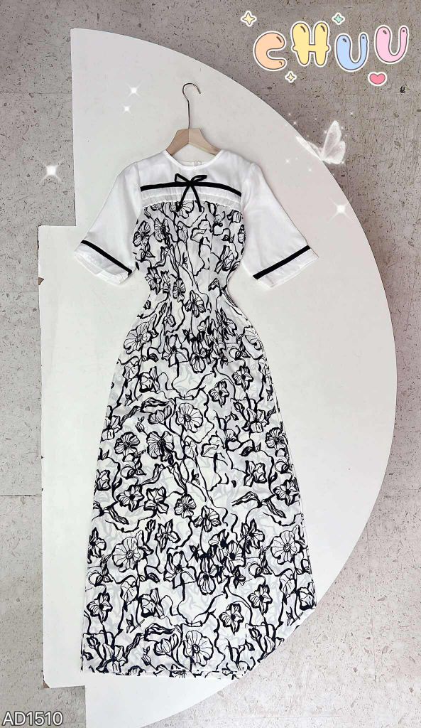 Áo Dài Gấm Trắng Đen AD1510 (áo lẻ)