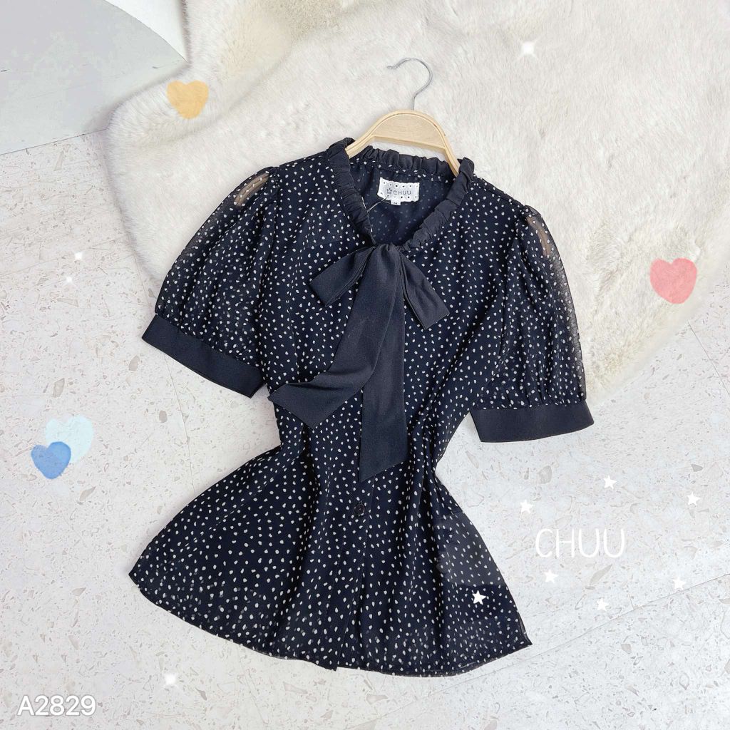 Áo Sơ Mi Nơ Cổ Nhún Rút A2829