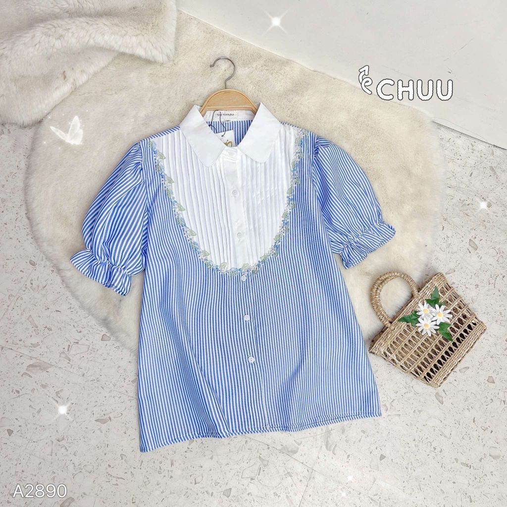 Áo Sọc Thêu Dây Hoa A2890