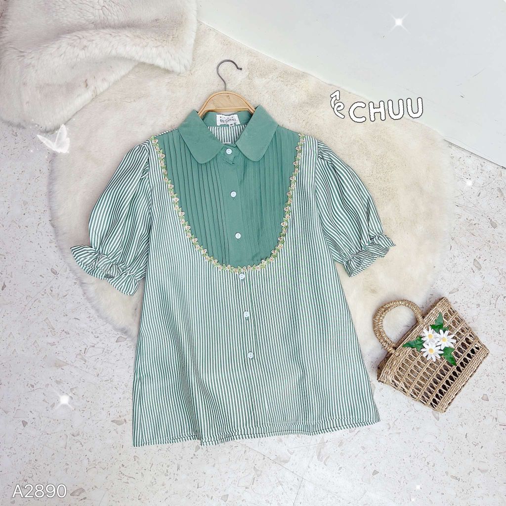 Áo Sọc Thêu Dây Hoa A2890