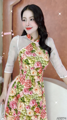 Áo Dài Hoa Ren In Rose+DT AD2774 (áo lẻ)