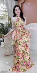 Áo Dài Hoa Ren In Rose+DT AD2774 (áo lẻ)
