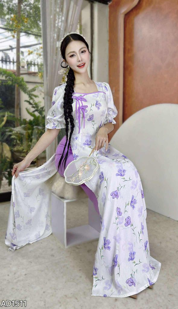 Áo Dài Cổ Vuông 2 Nơ Nhỏ AD9002.1511 (áo lẻ)