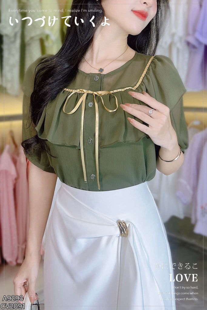 Áo Ruy Băng Đen Vuông A9002.9293