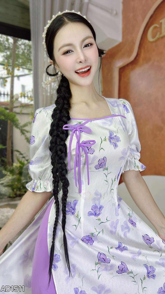 Áo Dài Cổ Vuông 2 Nơ Nhỏ AD9002.1511 (áo lẻ)