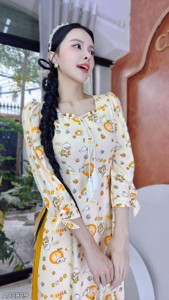 Áo Dài Hạt Gỗ AD2829 (áo lẻ)