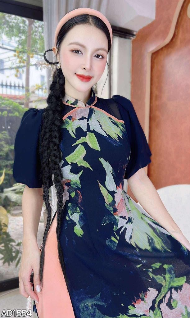 Áo Dài 4 Tà Viền Tam Giác AD9003.1554 (áo lẻ)