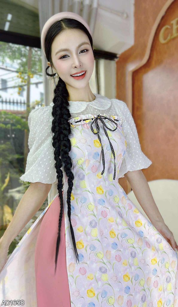 Áo Dài Cổ Sen Tay Tuyết AD9002.1658 (áo lẻ)