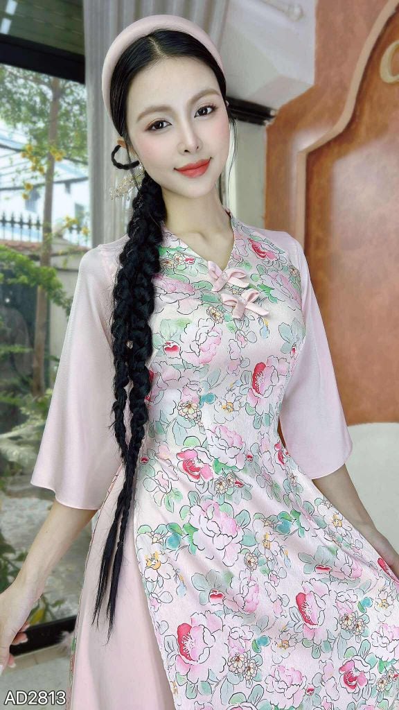 Áo Dài Nơ Xếp Ngọc AD2813 (áo lẻ)