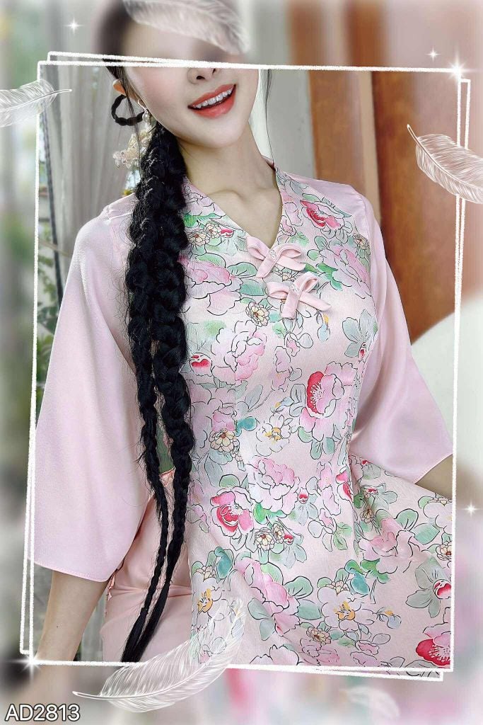 Áo Dài Nơ Xếp Ngọc AD2813 (áo lẻ)