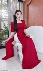 Áo Dài Cổ Vuông Tay Bồng Tơ AD8114 (áo lẻ)