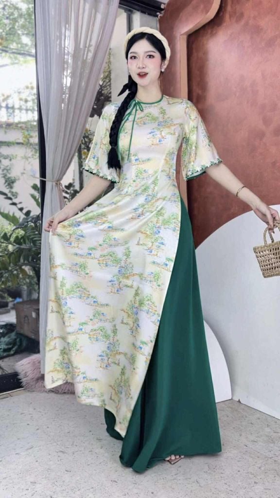 Áo Dài Ren 5 Cánh Vân Gấm AD1418 (áo lẻ)