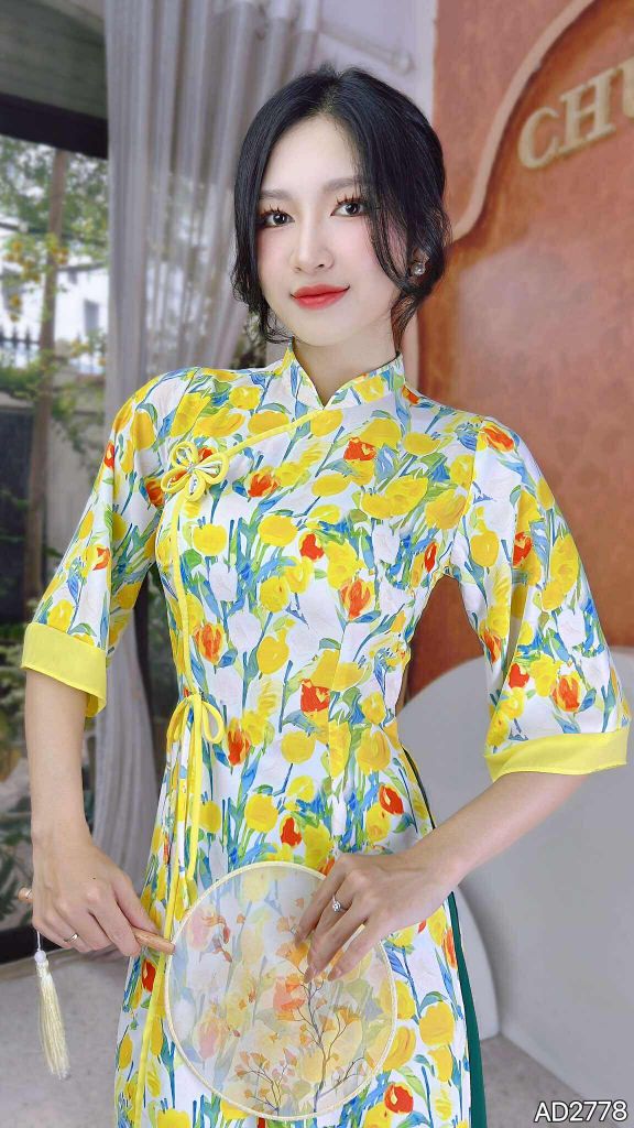 Áo Dài Bướm Vàng Mơ+2PK AD9002.2778 (áo lẻ)