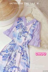 Áo Dài Cổ V Ngọc Châu AD2761 (áo lẻ)
