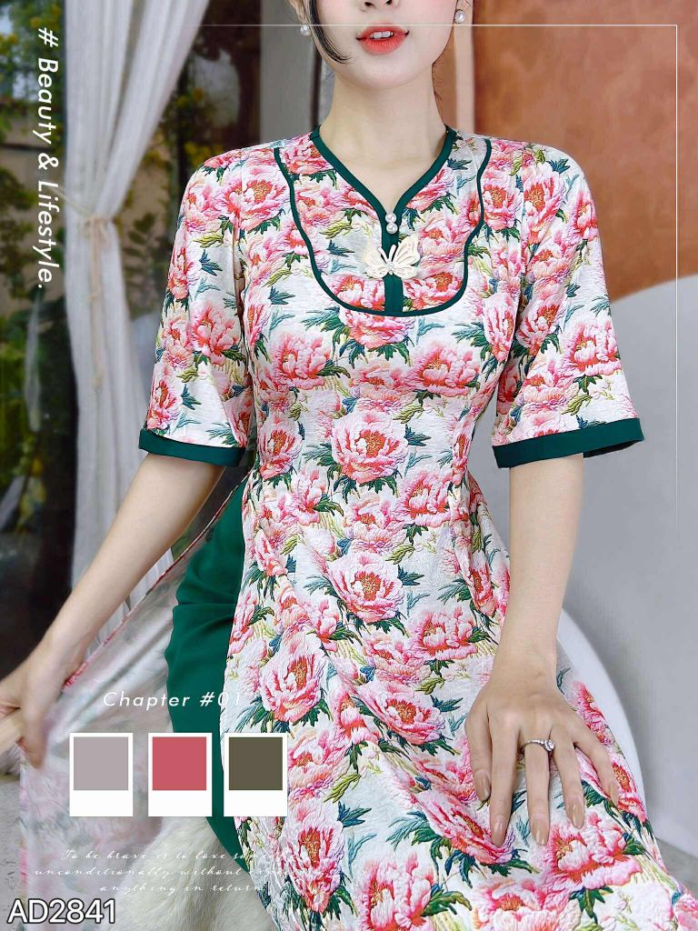 Áo Dài Bướm Trên Cành Hoa AD2841 (áo lẻ)