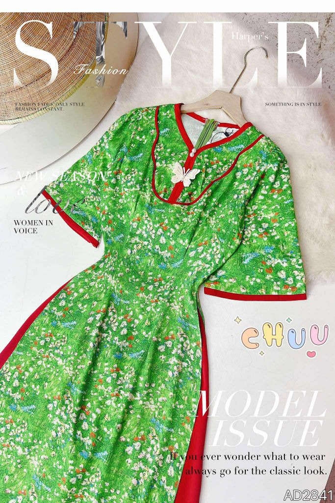 Áo Dài Bướm Trên Cành Hoa AD2841 (áo lẻ)