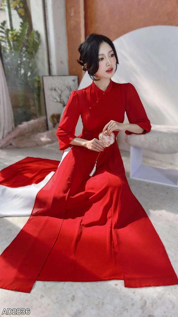 Áo Dài 3 Tà Đóa Liên Hoa AD9003.2836 (áo lẻ)