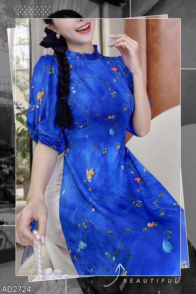 Áo Dài Đom Đóm Tay Nơ AD2724 (áo lẻ)