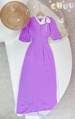 Áo Dài Cánh Hoa Cổ V AD2705 (áo lẻ)