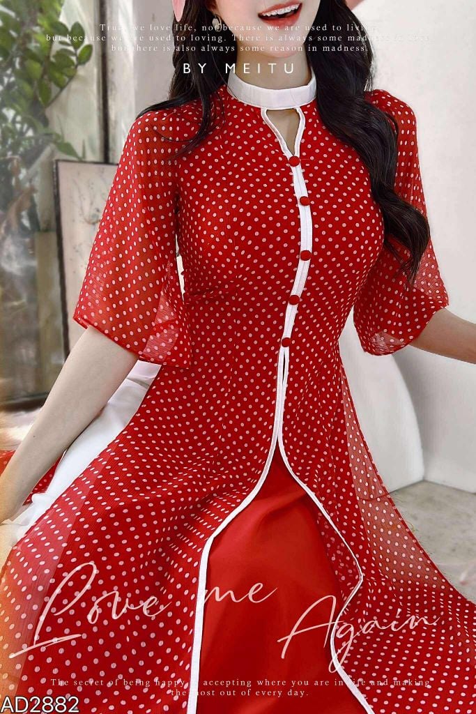Áo Dài 4 Tà Trân Châu Bi AD9003.2882 (áo lẻ)
