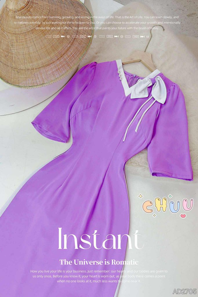 Áo Dài Cánh Hoa Cổ V AD2705 (áo lẻ)