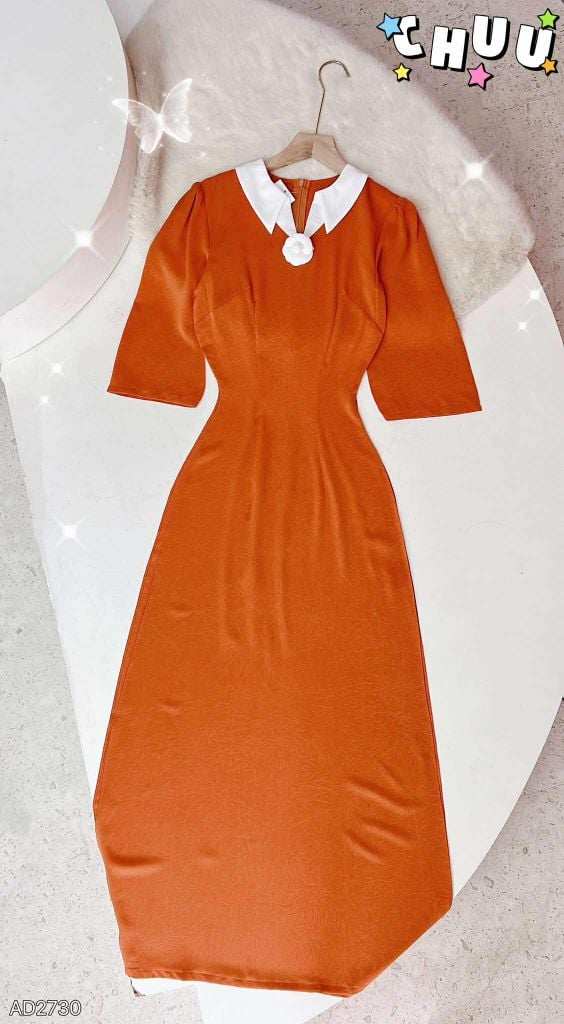 Áo Dài Hoa Trà Trắng (PK) AD2730 (áo lẻ)