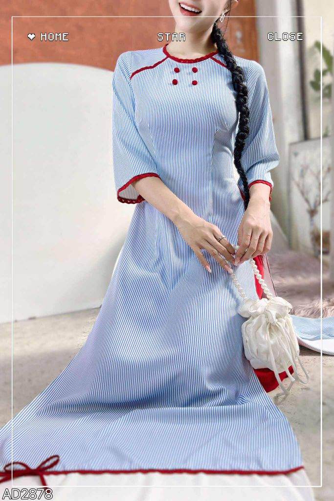 Áo Dài Sọc Ren Đỏ 130cm AD2878 (áo lẻ)