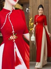Áo Dài 4 Tà CÀNH LỘC XUÂN Kèm Phụ Kiện AD2995 (Áo lẻ)