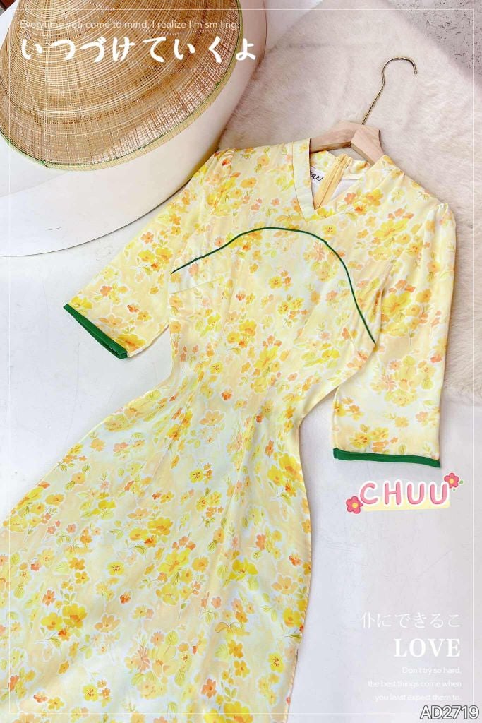 Áo Dài Cổ V Hoàng Yến AD2719 (áo lẻ)